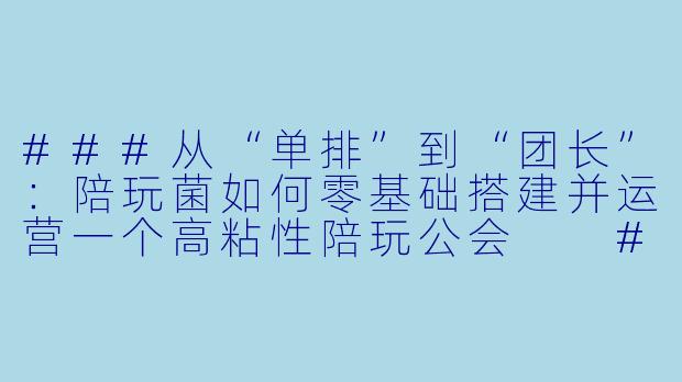 ###从“单排”到“团长”：陪玩菌如何零基础搭建并运营一个高粘X  陪玩公会

###-陪玩菌如何开陪玩公会