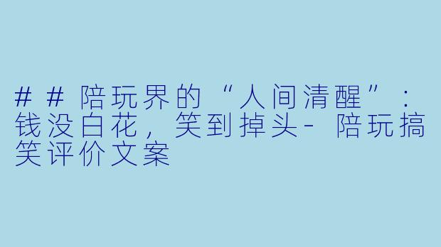 ##陪玩界的“人间清醒”：钱没白花，笑到掉头-陪玩搞笑评价文案