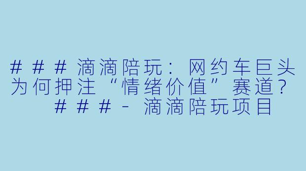 ###滴滴陪玩：网约车巨头为何押注“情绪价值”赛道？

###-滴滴陪玩项目