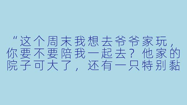 “这个周末我想去爷爷家玩，你要不要陪我一起去？他家的院子可大了，还有一只特别黏人的橘猫。”