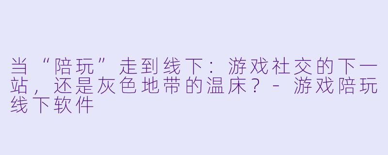 当“陪玩”走到线下:游戏社交的下一站,还是灰X 地带的温床?-游戏陪玩线下软件