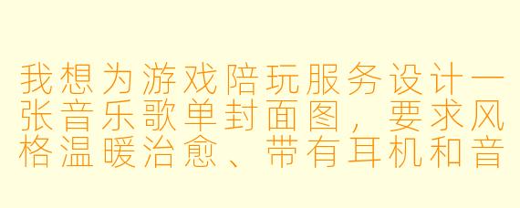 我想为游戏陪玩服务设计一张音乐歌单封面图,要求风格温暖治愈、带有耳机和音符元素,同时能体现“陪伴”的感觉,你能帮我描述一下这张图该怎么设计吗?