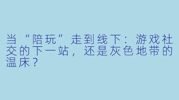 当“陪玩”走到线下:游戏社交的下一站,还是灰X 地带的温床?