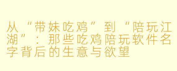 从“带妹吃鸡”到“陪玩江湖”：那些吃鸡陪玩软件名字背后的生意与欲望