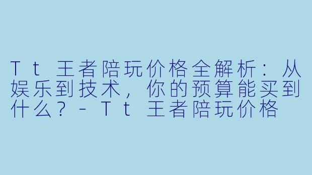 Tt王者陪玩价格全解析：从娱乐到技术，你的预算能买到什么？-Tt王者陪玩价格