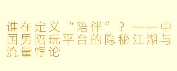 谁在定义“陪伴”?——中国男陪玩平台的隐秘江湖与流量悖论
