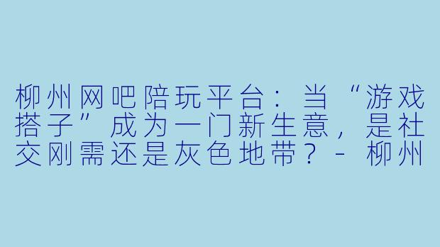 柳州网吧陪玩平台:当“游戏搭子”成为一门新生意,是社交刚需还是灰X 地带?-柳州网吧陪玩平台