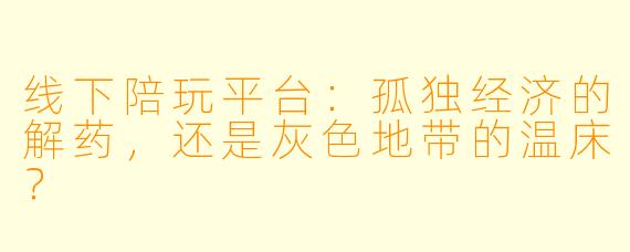 线下陪玩平台：孤独经济的解药，还是灰X  地带的温床？