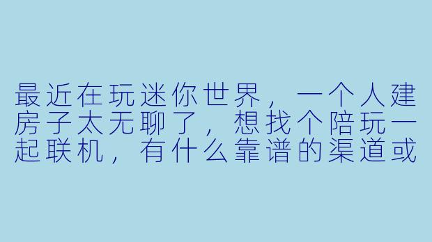 最近在玩迷你世界，一个人建房子太无聊了，想找个陪玩一起联机，有什么靠谱的渠道或者平台吗？