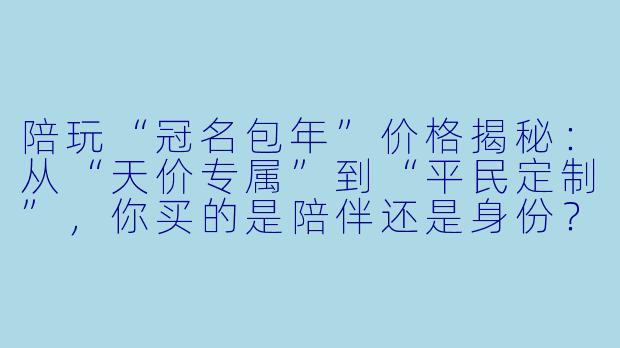 陪玩“冠名包年”价格揭秘:从“天价专属”到“平民定制”,你买的是陪伴还是身份?